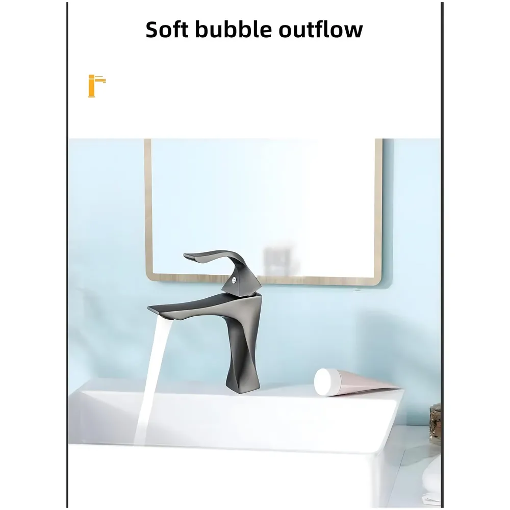Grey Dark Faucet Tap Mixer Hot and Cold Water Heavy Single Lever Basin Mixer 7 inches with Connector Pipes and Ceramic Cartridge for Bathroom Wash Basins - 22cm x 17cm Grey Twist
