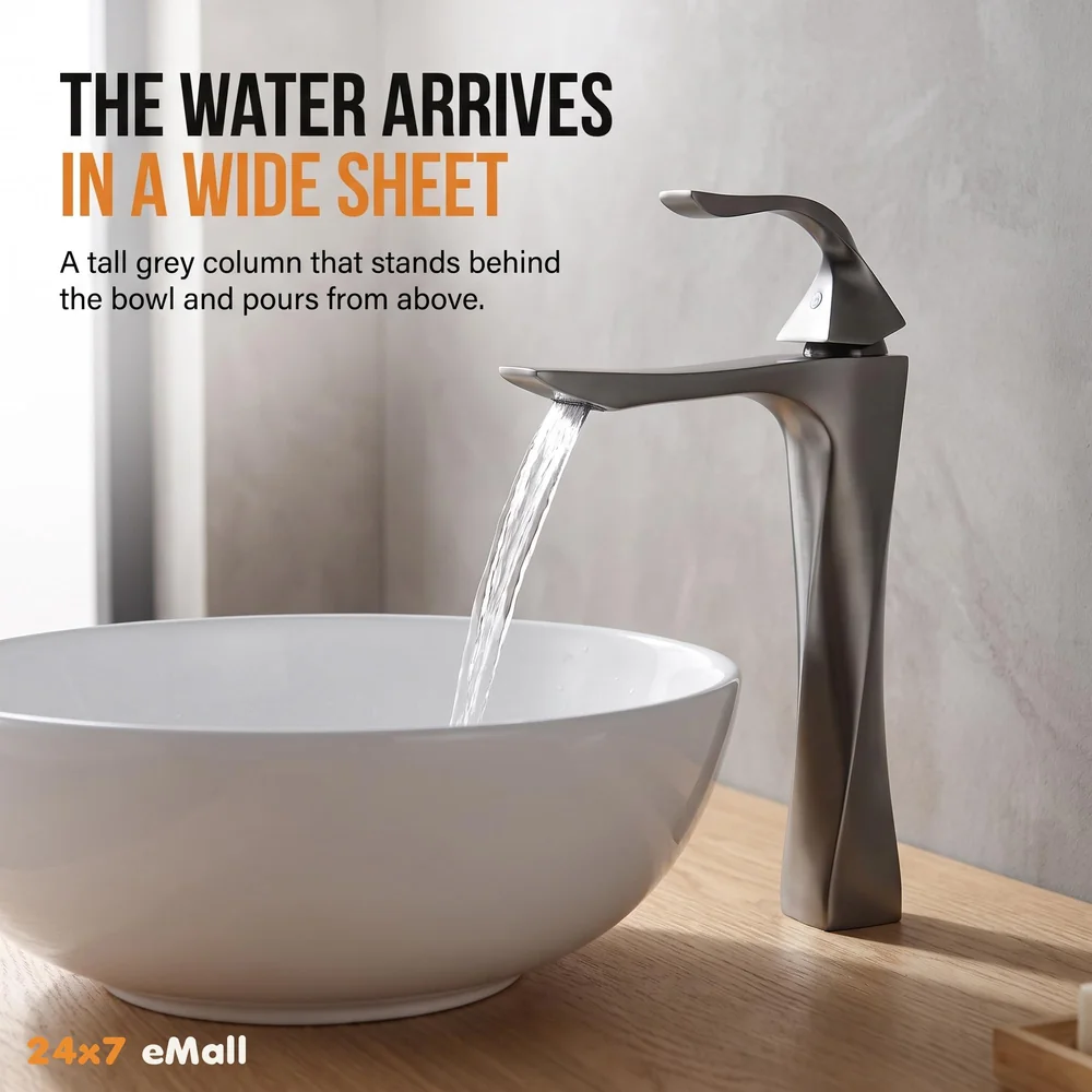 Twist Grey Faucet Tap Mixer Hot and Cold Water Heavy Single Lever Basin Mixer 12 inches with Connector Pipes and Ceramic Cartridge for Bathroom Wash Basins - 30cm x 17 cm Dark Grey