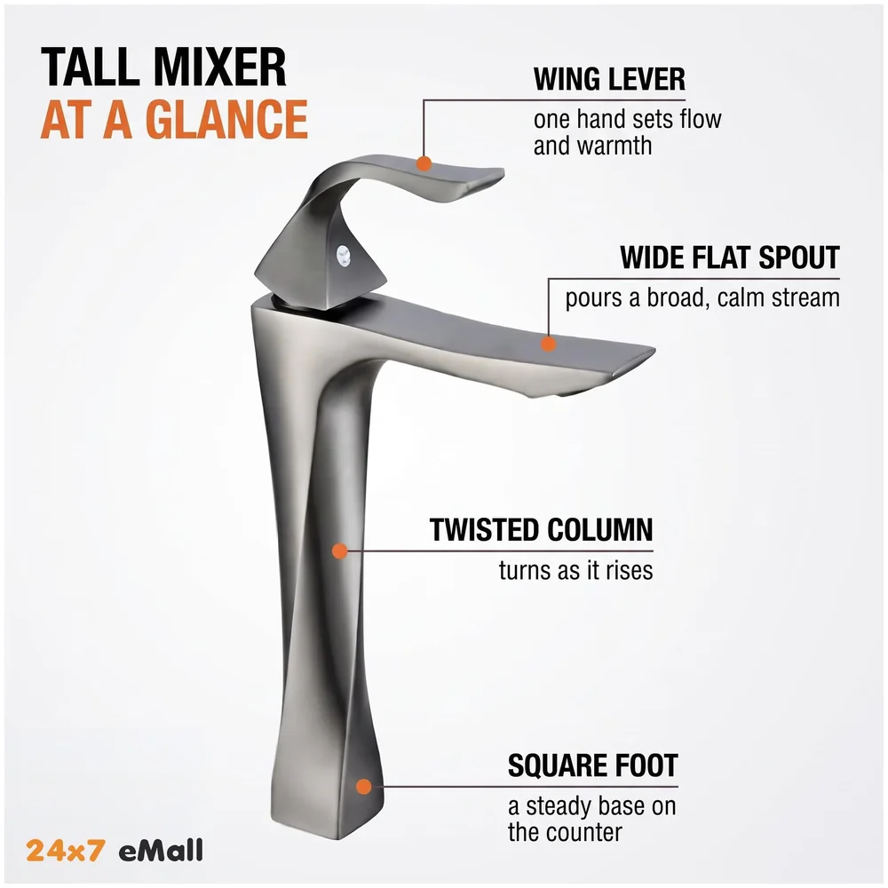 Twist Dark Grey Faucet Tap Mixer Heavy Basin Mixer 12in 30x17 cm Premium