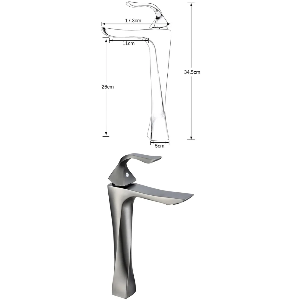 Twist Dark Grey Faucet Tap Mixer Heavy Basin Mixer 12in 30x17 cm Premium