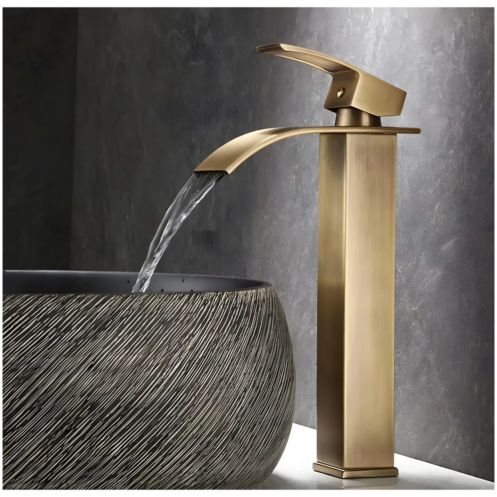 Antique Brown Tall Waterfall Faucet Waterfall Single Lever Basin Mixer Waterfall Tall Black, SS Material, for Bathroom Washbasins Toilets 12 Inches Height