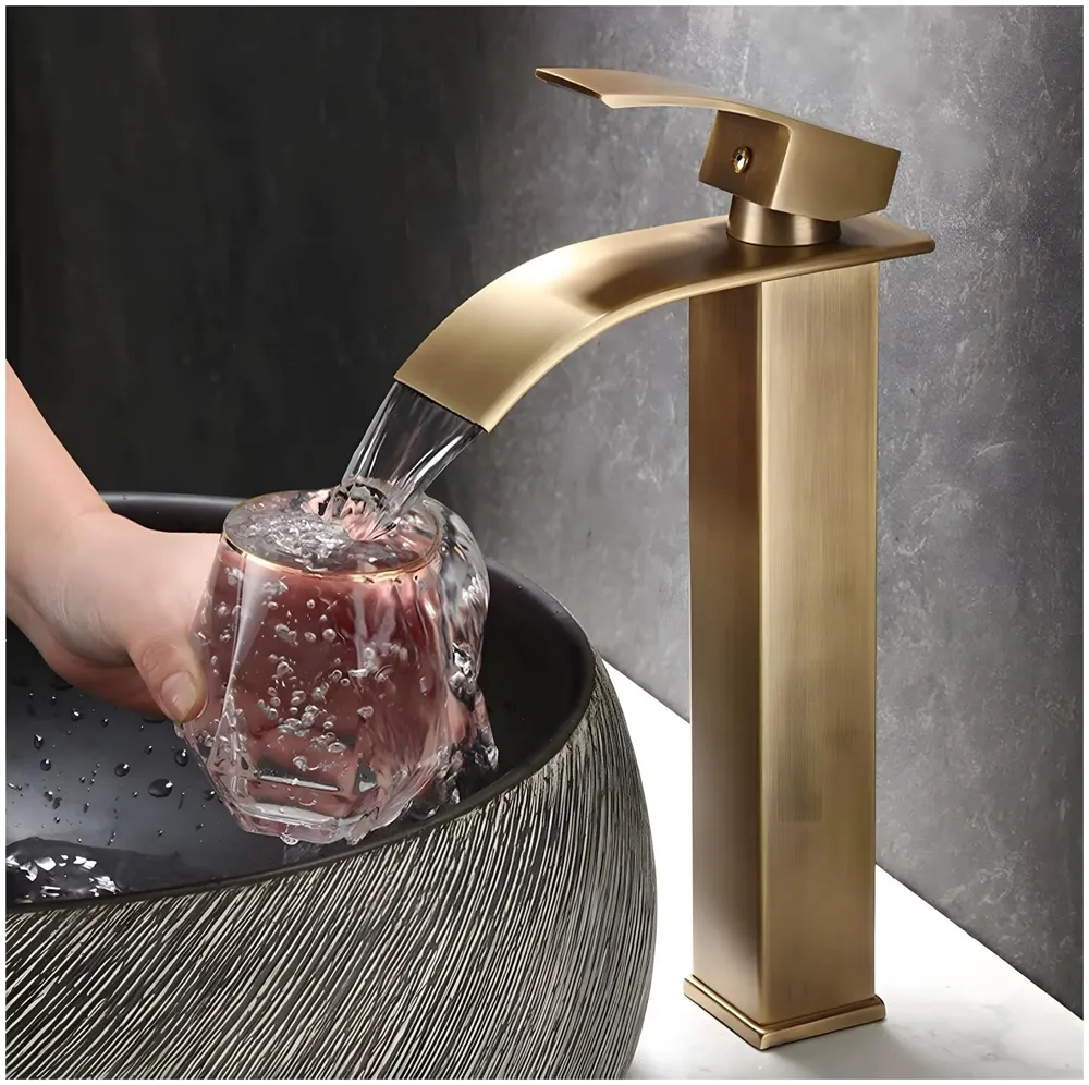 Antique Brown Tall Waterfall Faucet Waterfall Single Lever Basin Mixer Waterfall Tall Black, SS Material, for Bathroom Washbasins Toilets 12 Inches Height