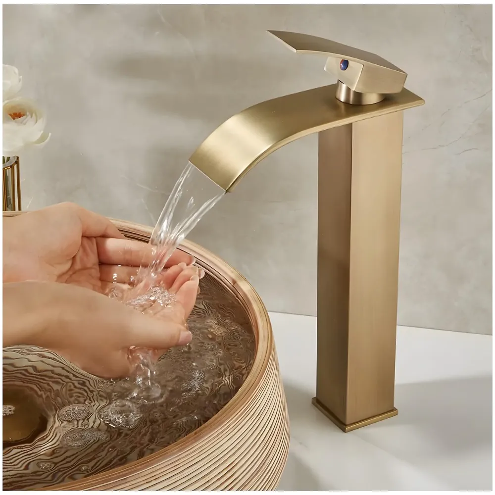 Antique Brown Tall Waterfall Faucet Waterfall Single Lever Basin Mixer Waterfall Tall Black, SS Material, for Bathroom Washbasins Toilets 12 Inches Height