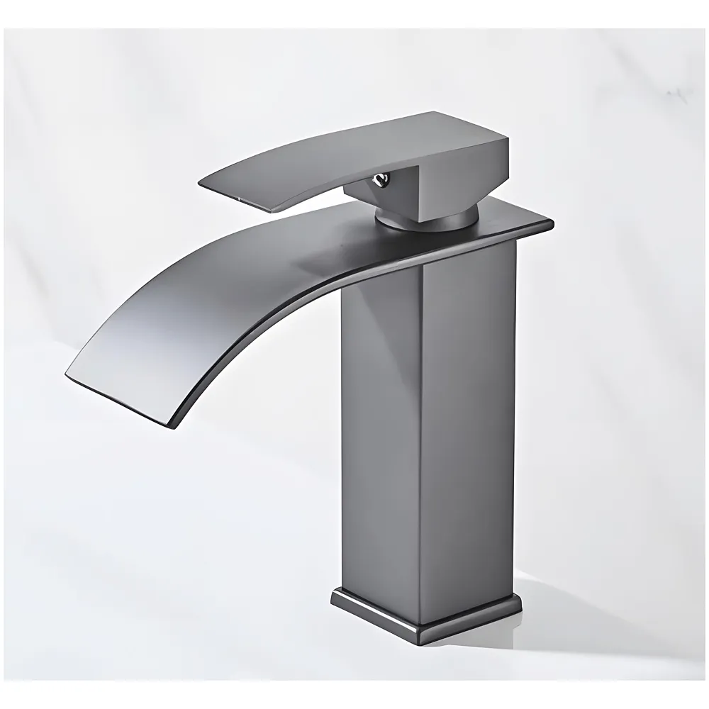 Dark Grey Small Waterfall Faucet Waterfall Single Lever Basin Mixer Waterfall Short Black, SS Material, for Bathroom Washbasins Toilets 7 Inches Height.