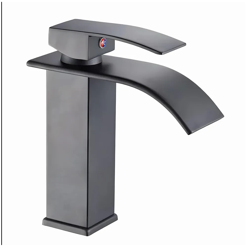 Dark Grey Small Waterfall Faucet Waterfall Single Lever Basin Mixer Waterfall Short Black, SS Material, for Bathroom Washbasins Toilets 7 Inches Height.