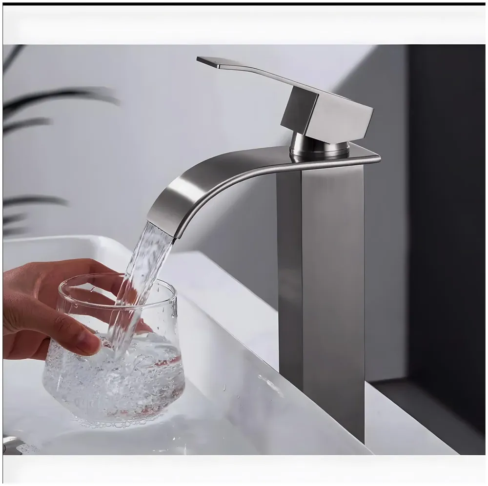 Dark Grey Tall Waterfall Faucet Waterfall Single Lever Basin Mixer Waterfall Tall Black, SS Material, for Bathroom Washbasins Toilets 12 Inches Height