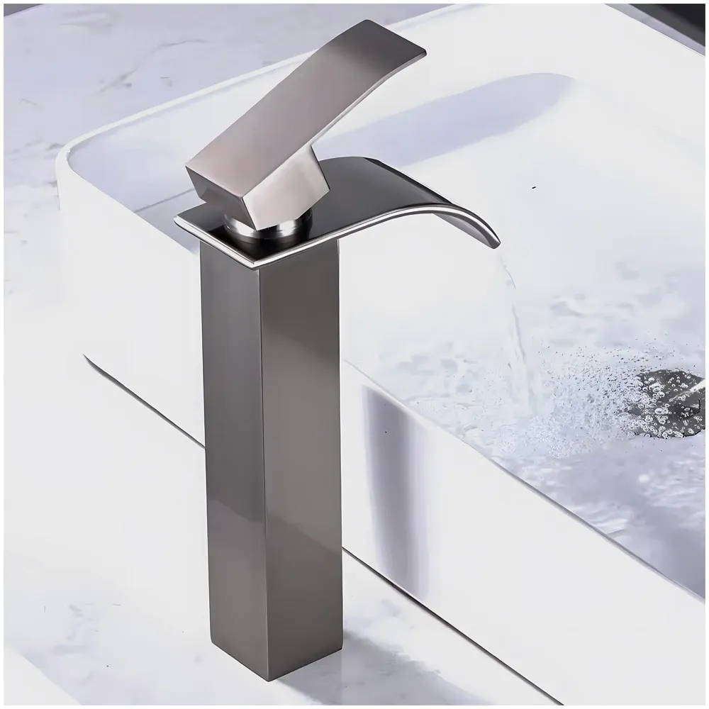 Dark Grey Tall Waterfall Faucet Waterfall Single Lever Basin Mixer Waterfall Tall Black, SS Material, for Bathroom Washbasins Toilets 12 Inches Height