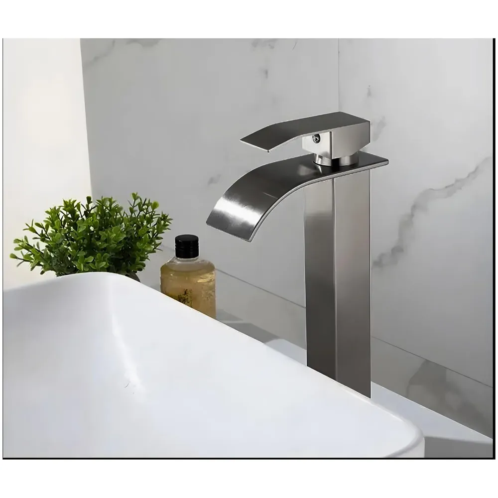 Dark Grey Tall Waterfall Faucet Waterfall Single Lever Basin Mixer Waterfall Tall Black, SS Material, for Bathroom Washbasins Toilets 12 Inches Height