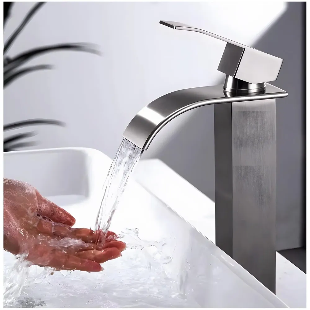 Dark Grey Tall Waterfall Faucet Waterfall Single Lever Basin Mixer Waterfall Tall Black, SS Material, for Bathroom Washbasins Toilets 12 Inches Height