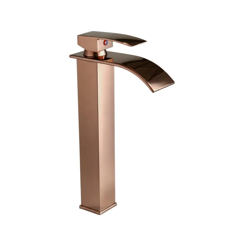 Rose Gold Tall Waterfall Faucet Waterfall Single Lever Basin Mixer Rosegold Waterfall Tall, SS Material, 12 Inches Height Rosey