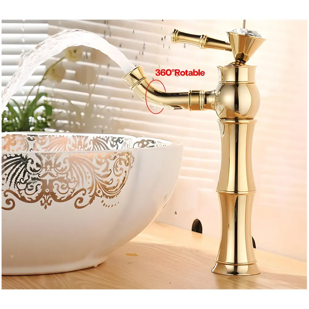Gold Basin Faucet Tap Mixer for Bathroom Toilet Wash Basins Hot and Cold Water (Without pop-up) (Victorian Gold) 12 inches Height Golden Colour.