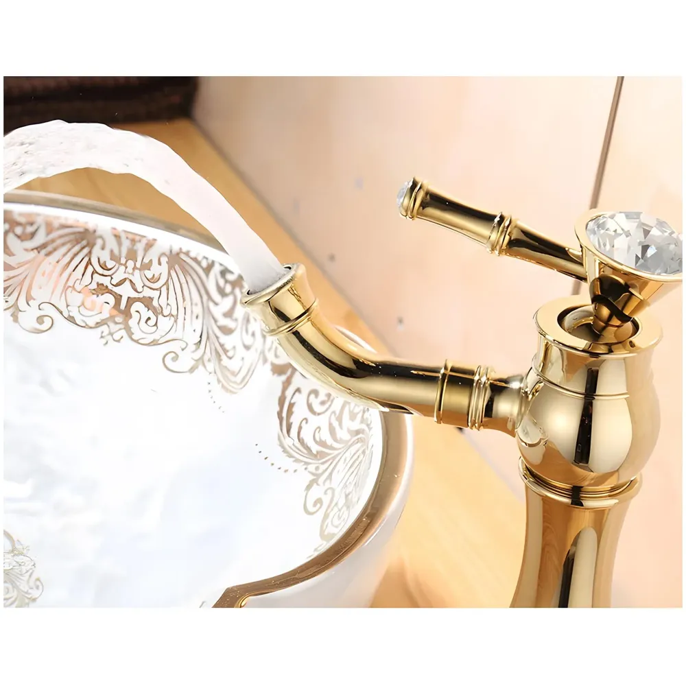 Gold Basin Faucet Tap Mixer for Bathroom Toilet Wash Basins Hot and Cold Water (Without pop-up) (Victorian Gold) 12 inches Height Golden Colour.