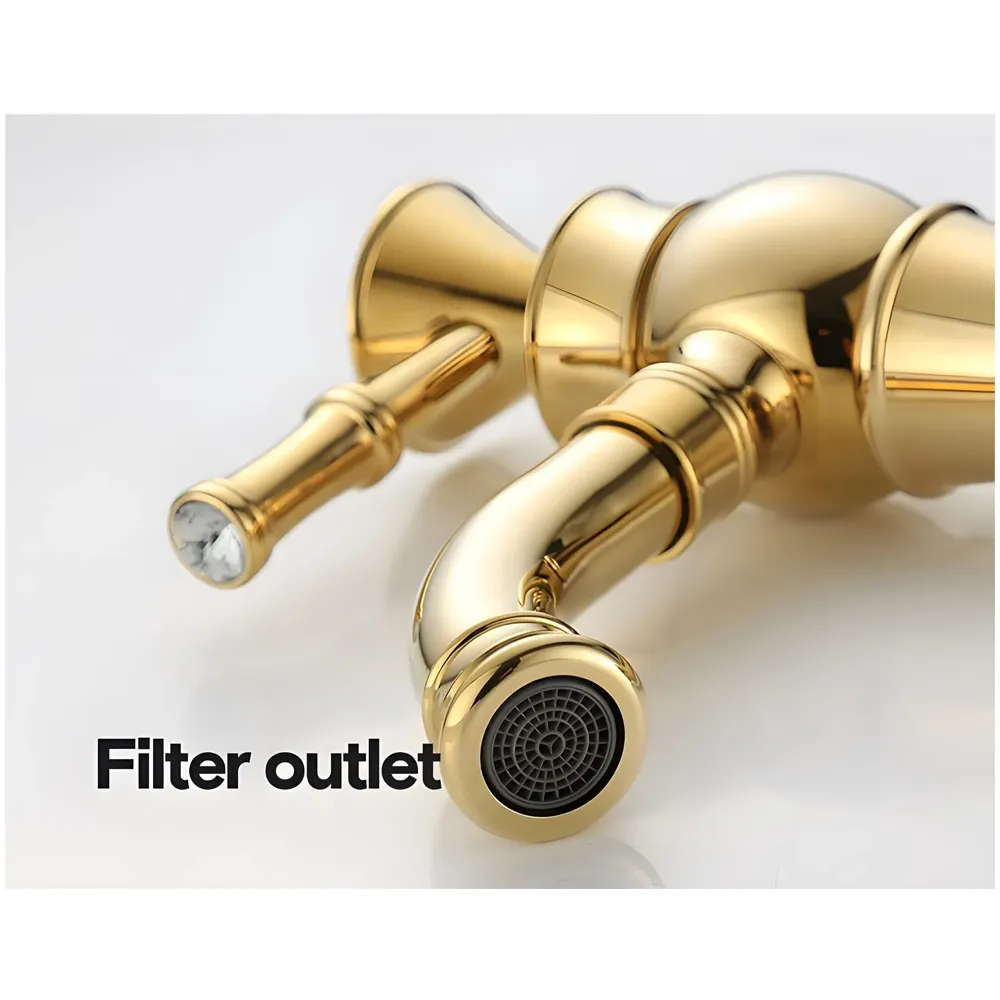 Gold Basin Faucet Tap Mixer for Bathroom Toilet Wash Basins Hot and Cold Water (Without pop-up) (Victorian Gold) 12 inches Height Golden Colour.