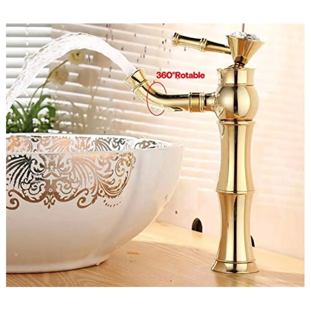 Gold Basin Faucet Tap Mixer for Bathroom Toilet Wash Basins Hot and Cold Water (Without pop-up) (Victorian Gold) 12 inches Height Golden Colour.