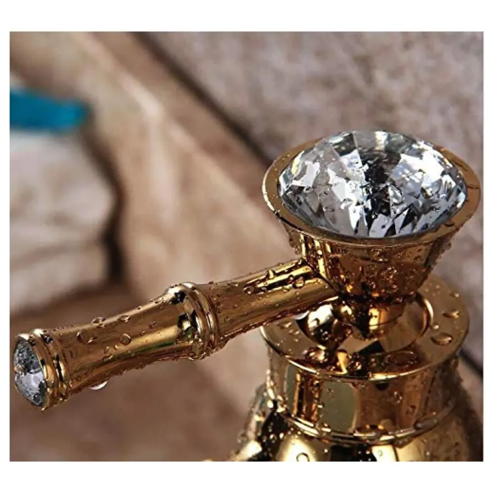 Gold Basin Faucet Tap Mixer for Bathroom Toilet Wash Basins Hot and Cold Water (Without pop-up) (Victorian Gold) 12 inches Height Golden Colour.
