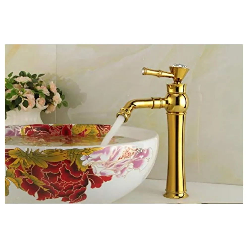 Gold Basin Faucet Tap Mixer for Bathroom Toilet Wash Basins Hot and Cold Water (Without pop-up) (Victorian Gold) 12 inches Height Golden Colour.