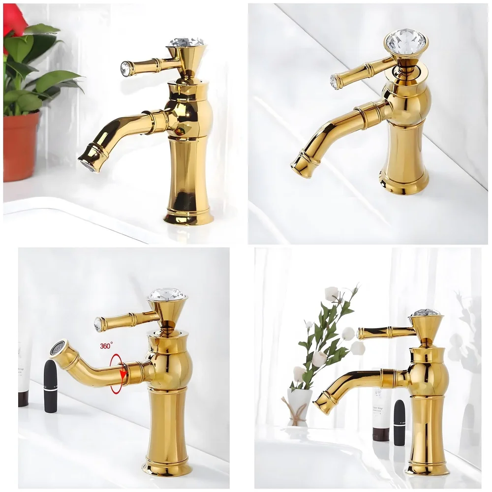 Gold Basin Tap Faucet Mixer for Bathroom Toilet Wash Basins Hot and Cold Water | Victorian Collection | 8 inches Height Golden Colour