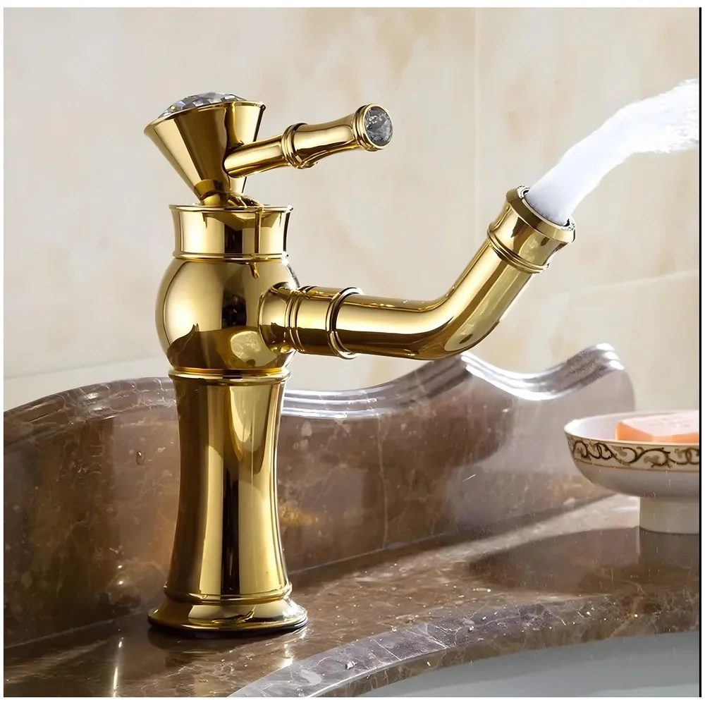 Gold Basin Tap Faucet Mixer for Bathroom Toilet Wash Basins Hot and Cold Water | Victorian Collection | 8 inches Height Golden Colour