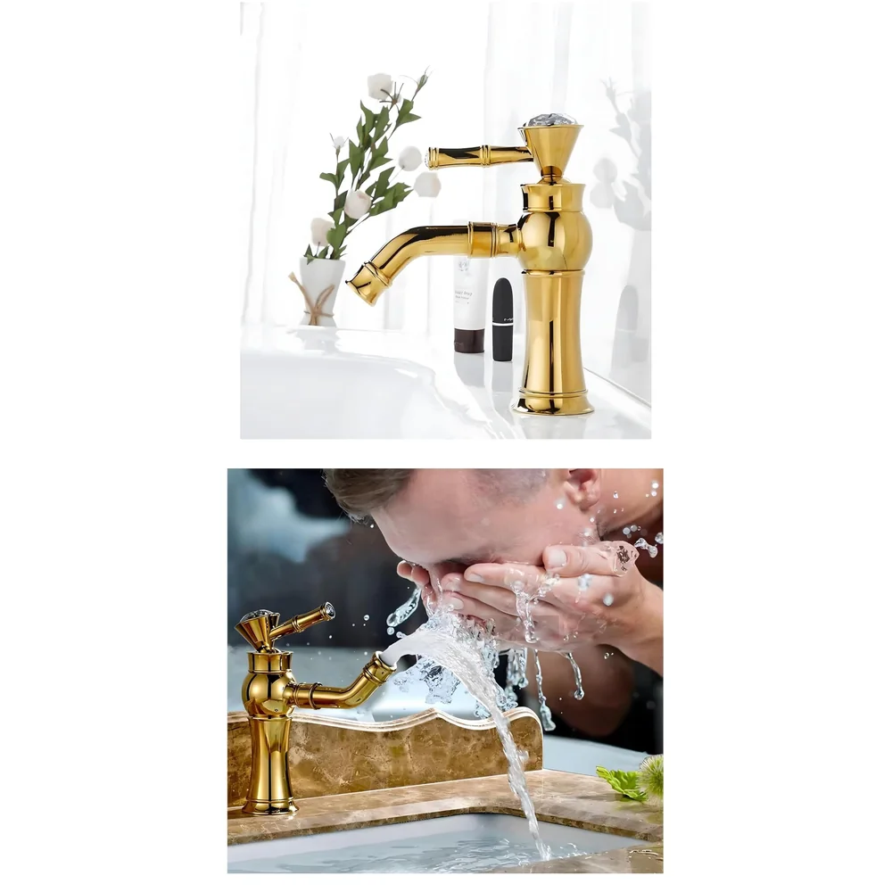 Gold Basin Tap Faucet Mixer for Bathroom Toilet Wash Basins Hot and Cold Water | Victorian Collection | 8 inches Height Golden Colour