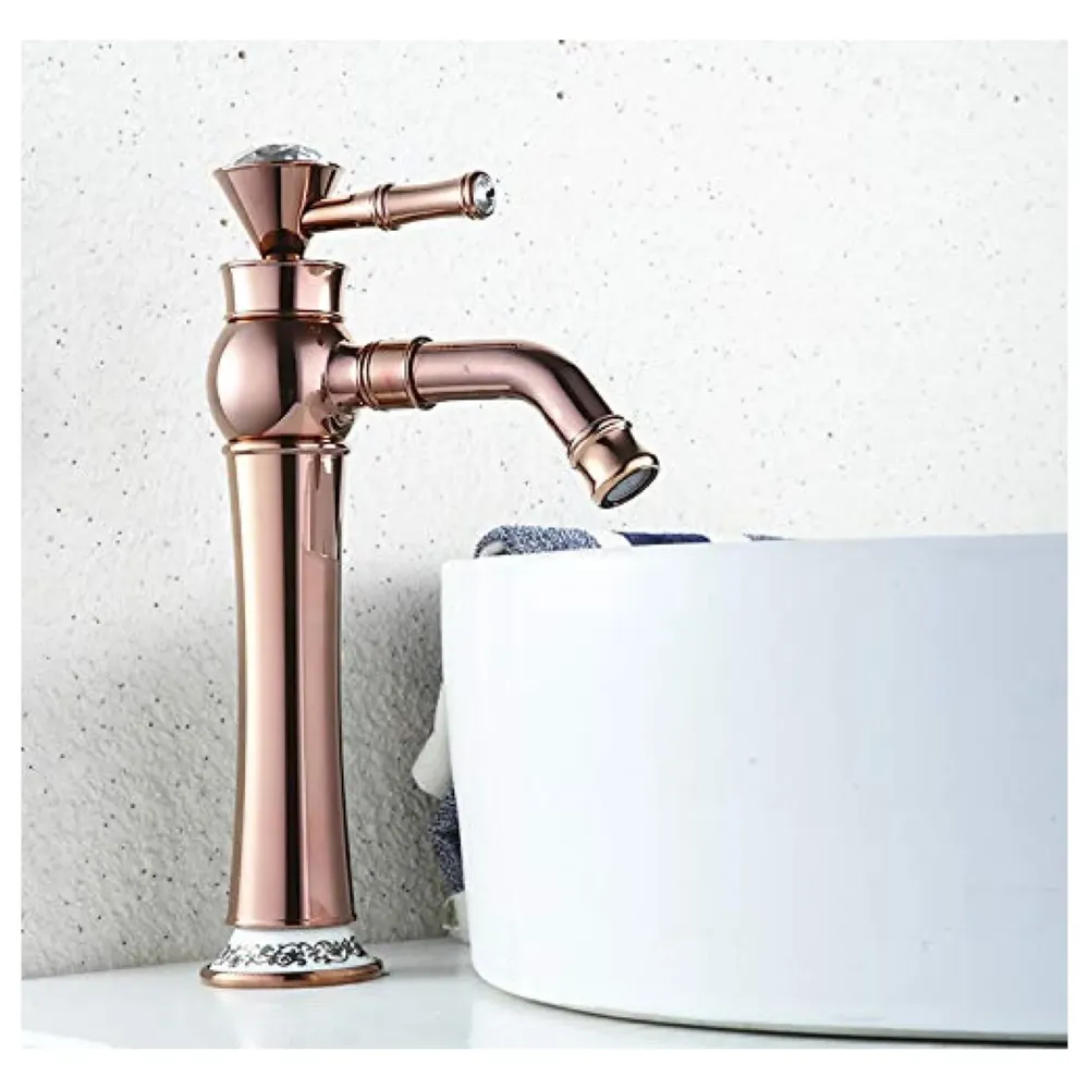 Rose Gold Basin Tap Faucet Mixer for Bathroom Toilet Wash Basins Hot and Cold Water (Without pop-up) (Victorian Rose Gold) 12 Inches Height