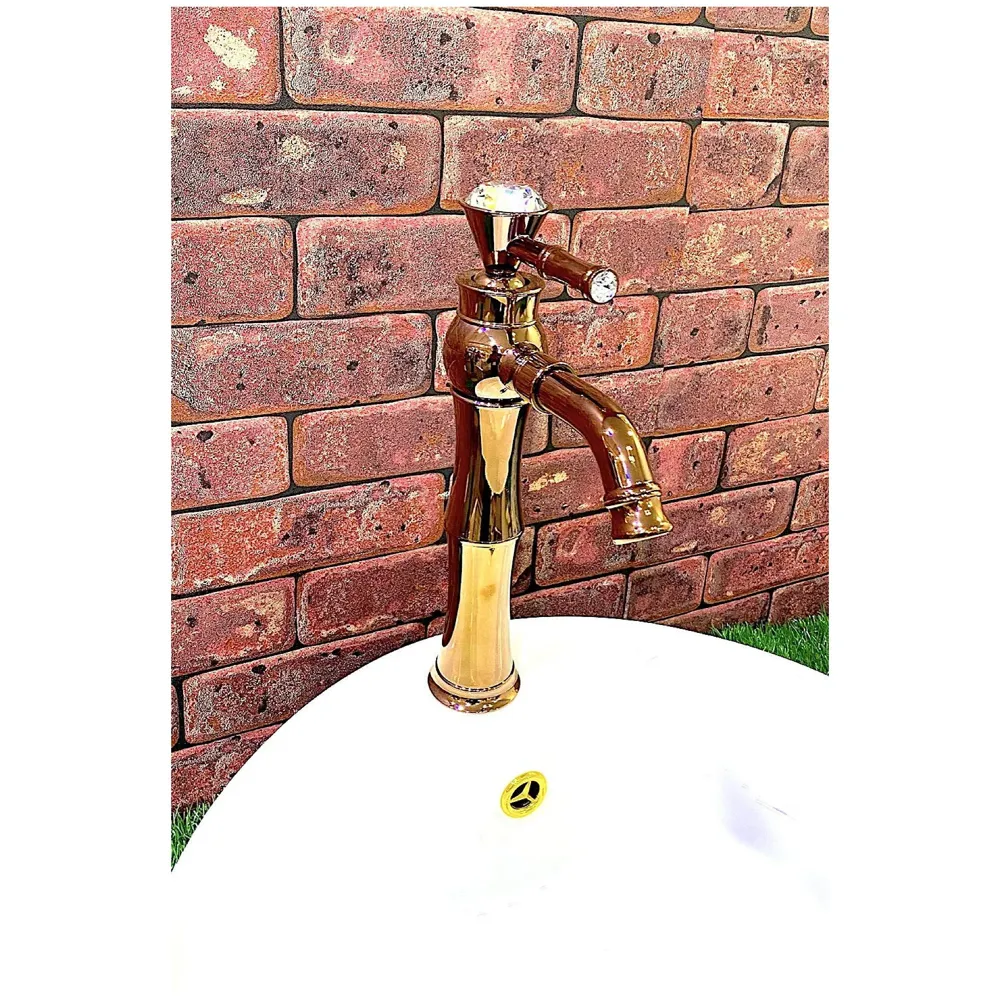 Rose Gold Basin Tap Faucet Mixer for Bathroom Toilet Wash Basins Hot and Cold Water (Without pop-up) (Victorian Rose Gold) 12 Inches Height