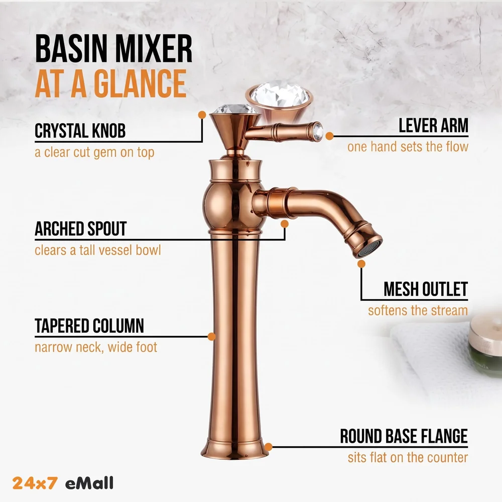 Rose Gold Basin Tap Faucet Mixer for Bathroom Toilet Wash Basins Hot and Cold Water (Without pop-up) (Victorian Rose Gold) 12 Inches Height