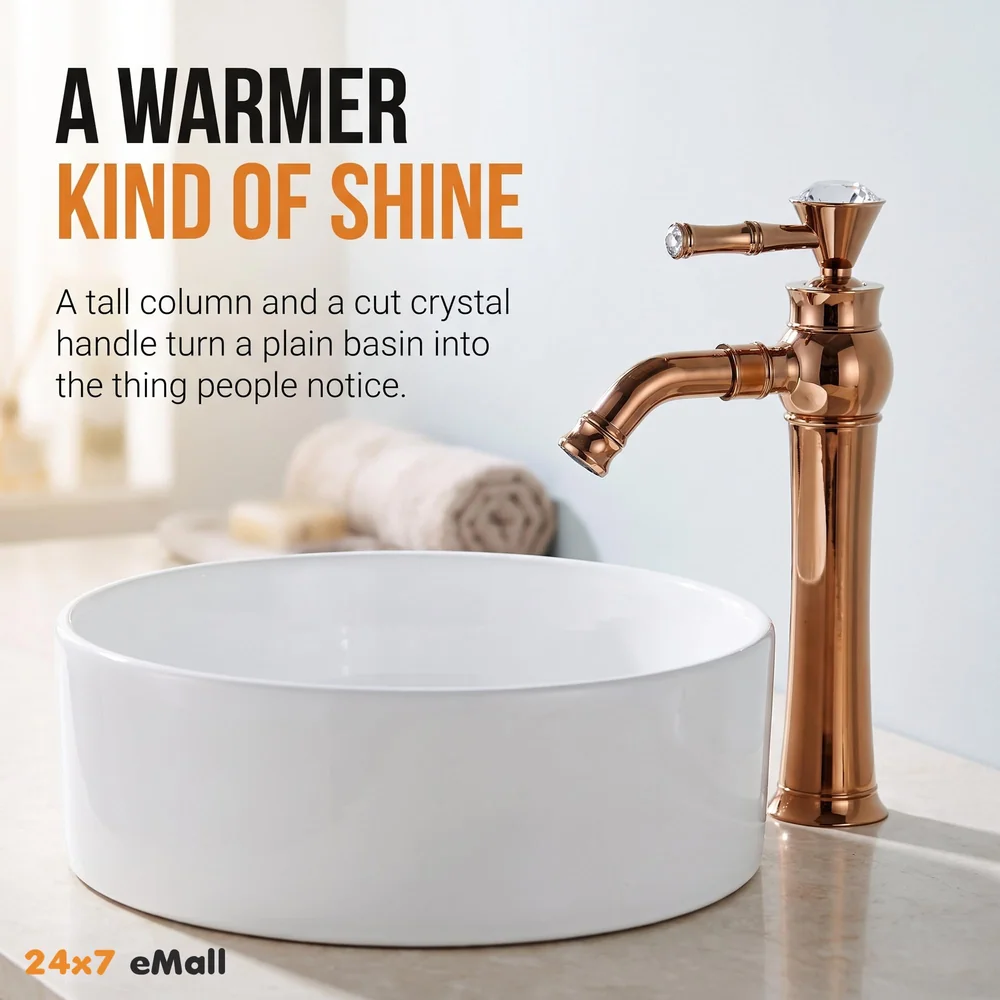 Rose Gold Basin Tap Faucet Mixer for Bathroom Toilet Wash Basins Hot and Cold Water (Without pop-up) (Victorian Rose Gold) 12 Inches Height