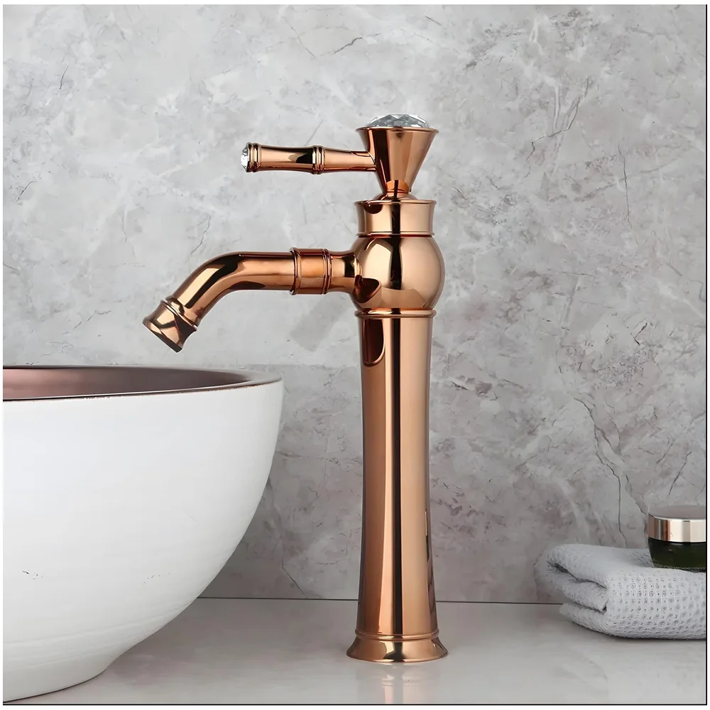 Rose Gold Basin Tap Faucet Mixer for Bathroom Toilet Wash Basins Hot and Cold Water (Without pop-up) (Victorian Rose Gold) 12 Inches Height