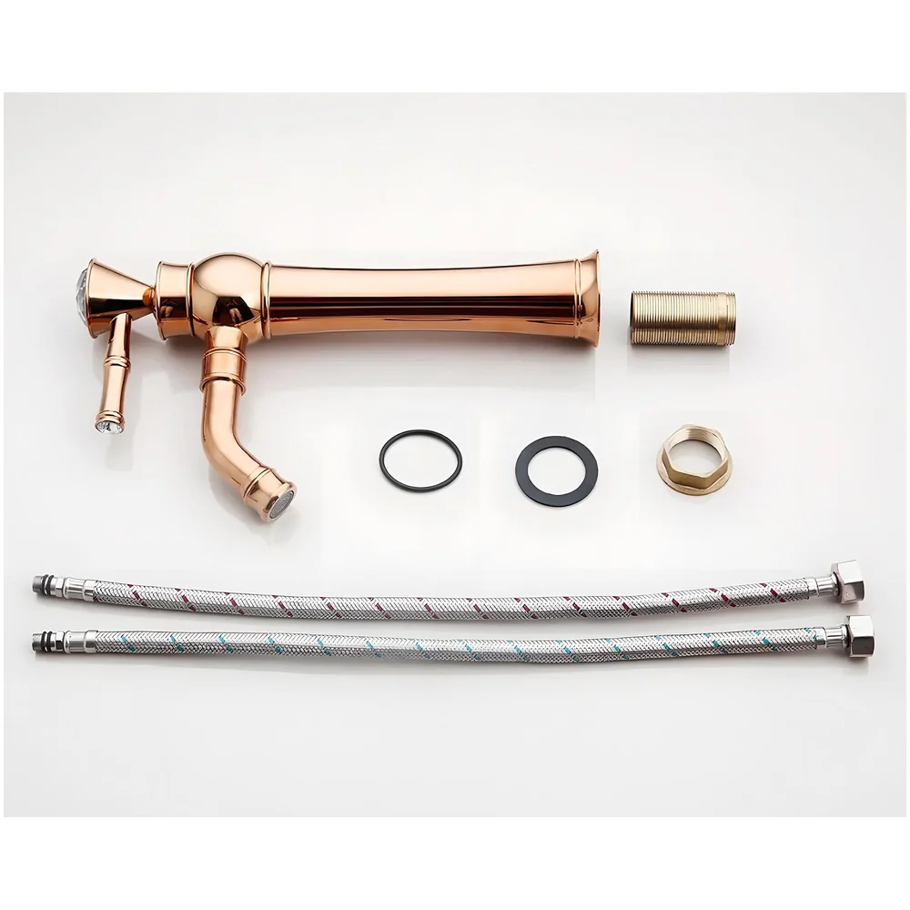Rose Gold Basin Tap Faucet Mixer for Bathroom Toilet Wash Basins Hot and Cold Water (Without pop-up) (Victorian Rose Gold) 12 Inches Height
