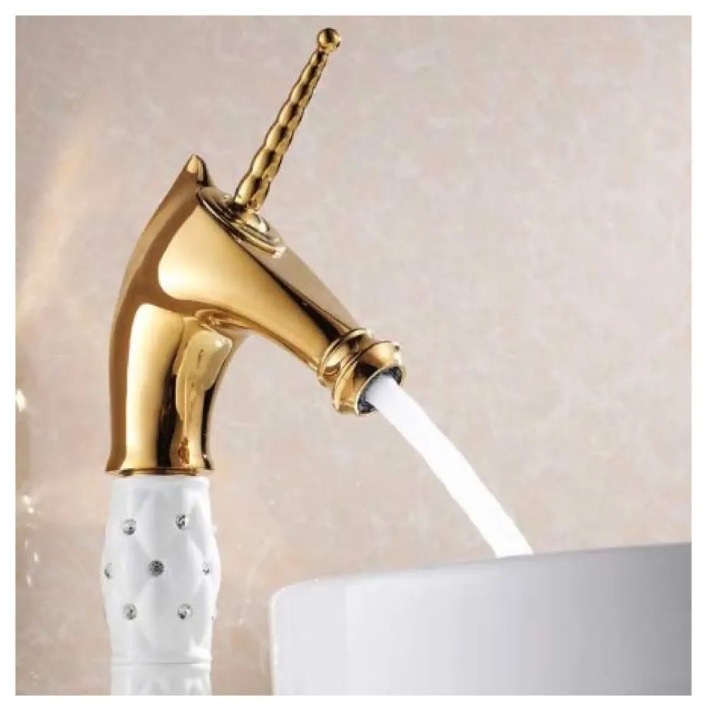 Unicorn Heavy Single Lever Basin Mixer ~ with 2 Braided Connection Pipes 450mm (Without pop-up) (White Gold)