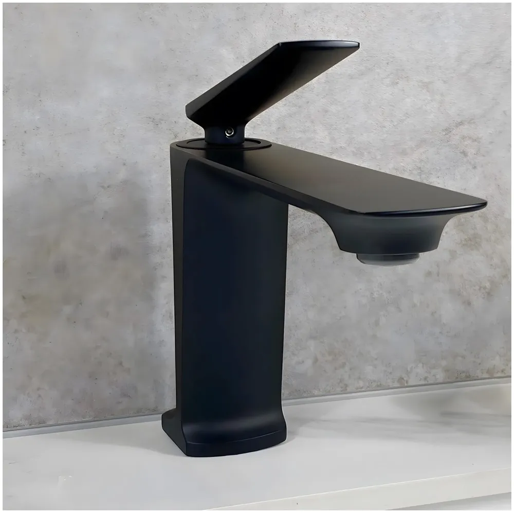 Black Faucet Tap Mixer Hot and Cold Water Heavy Single Lever Basin Mixer with Ceramic Cartridge for Bathroom Wash Basins - 15 cm x 17cm - Matt Black