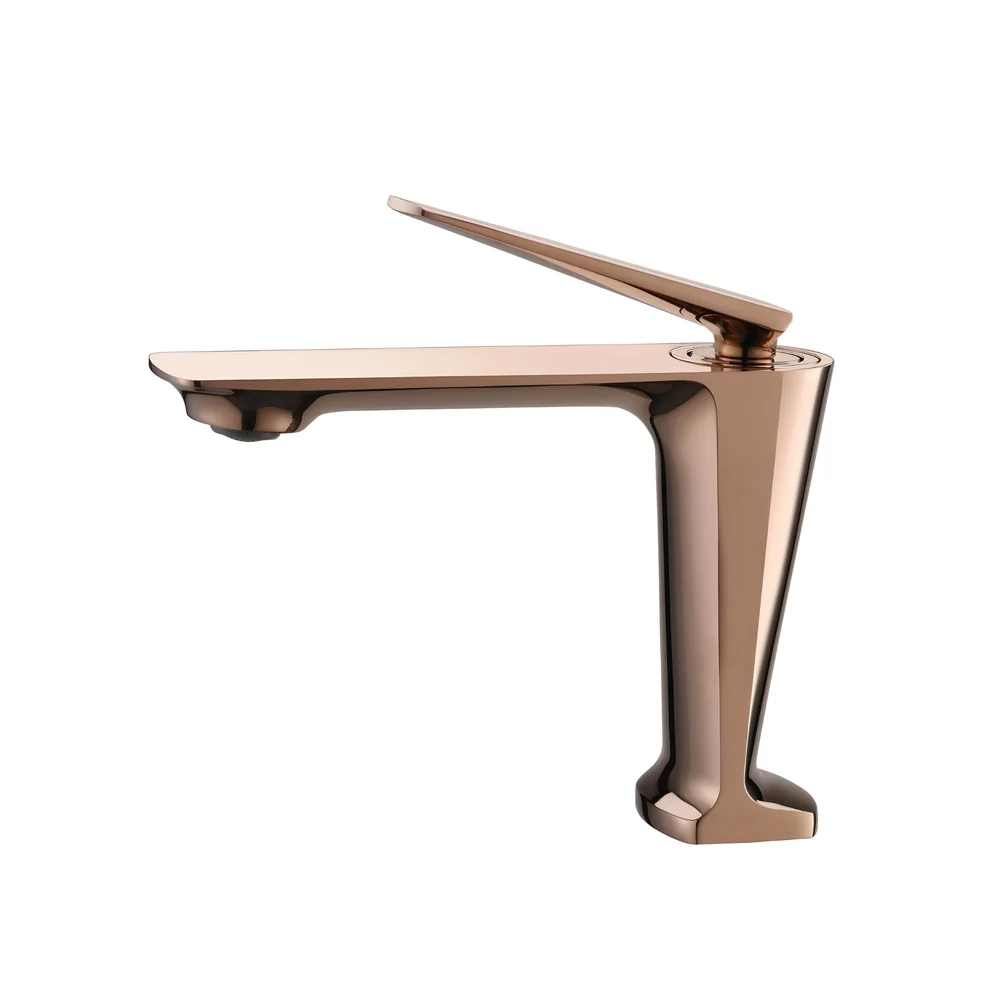 Rose Gold Faucet Tap Mixer Hot and Cold Water Heavy Single Lever Basin Mixer with Ceramic Cartridge for Bathroom Wash Basins - 15 cm x 17cm - Rose Gold