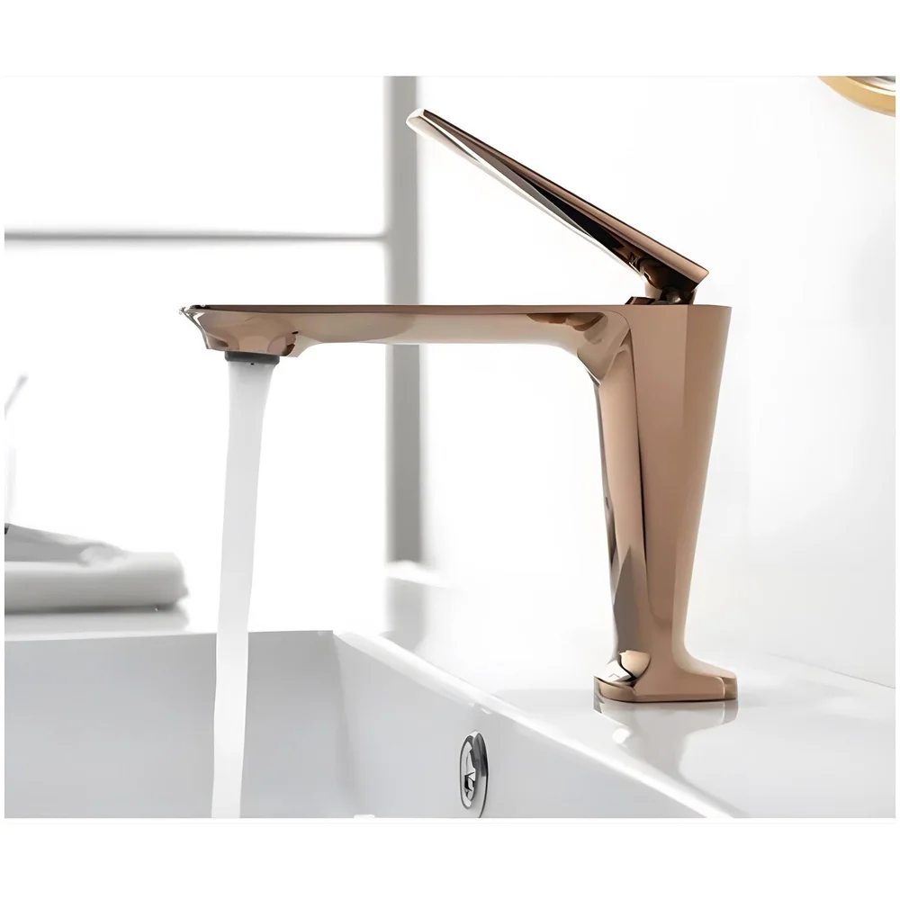 Rose Gold Faucet Tap Mixer Hot and Cold Water Heavy Single Lever Basin Mixer with Ceramic Cartridge for Bathroom Wash Basins - 15 cm x 17cm - Rose Gold