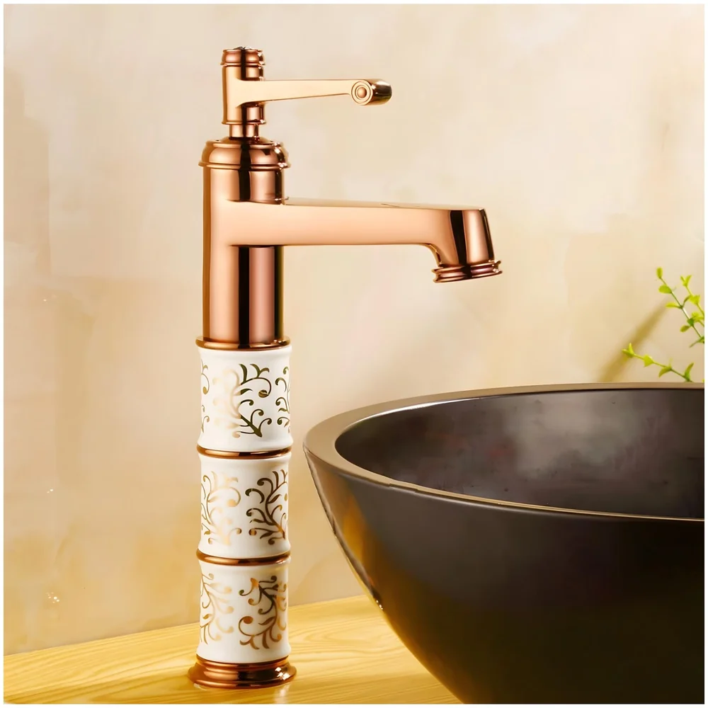 Brass Rose Gold White Flower Basin Mixer Tap Aura Florina 12in