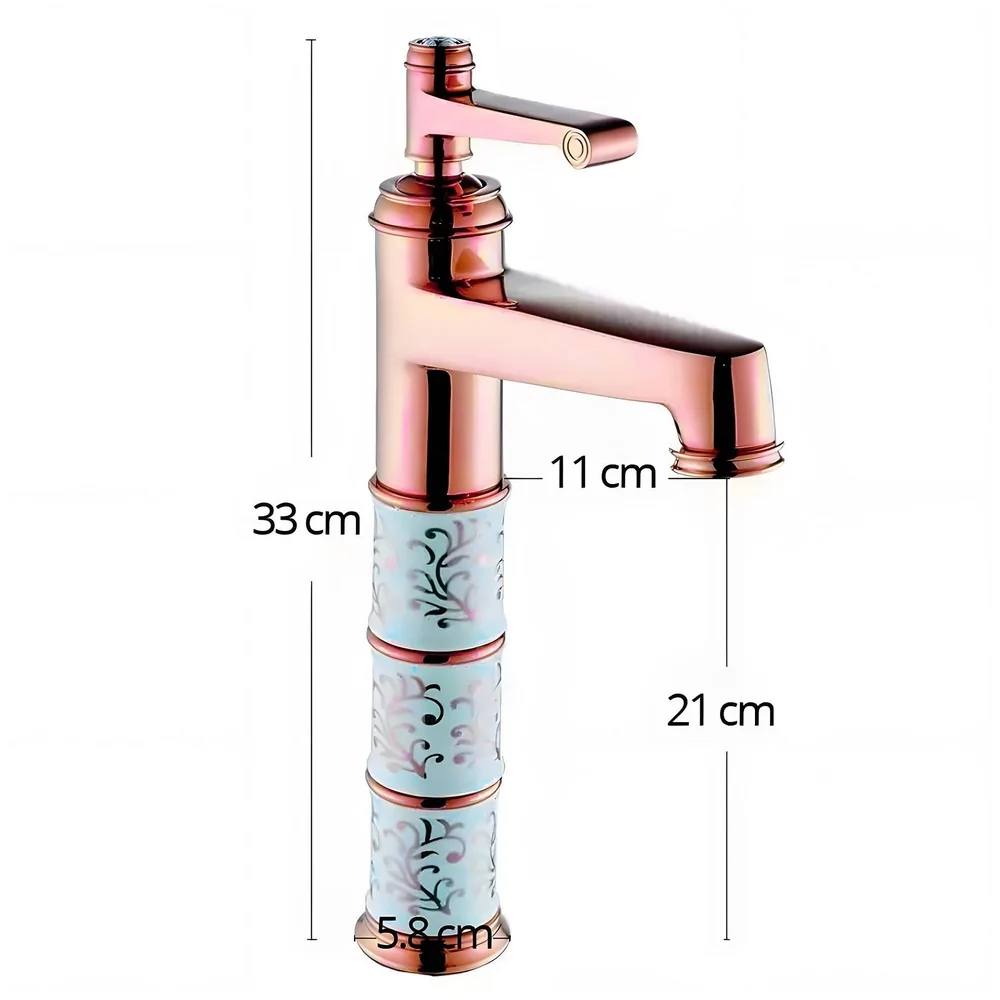 Brass Rose Gold White Flower Basin Mixer Tap Aura Florina 12in