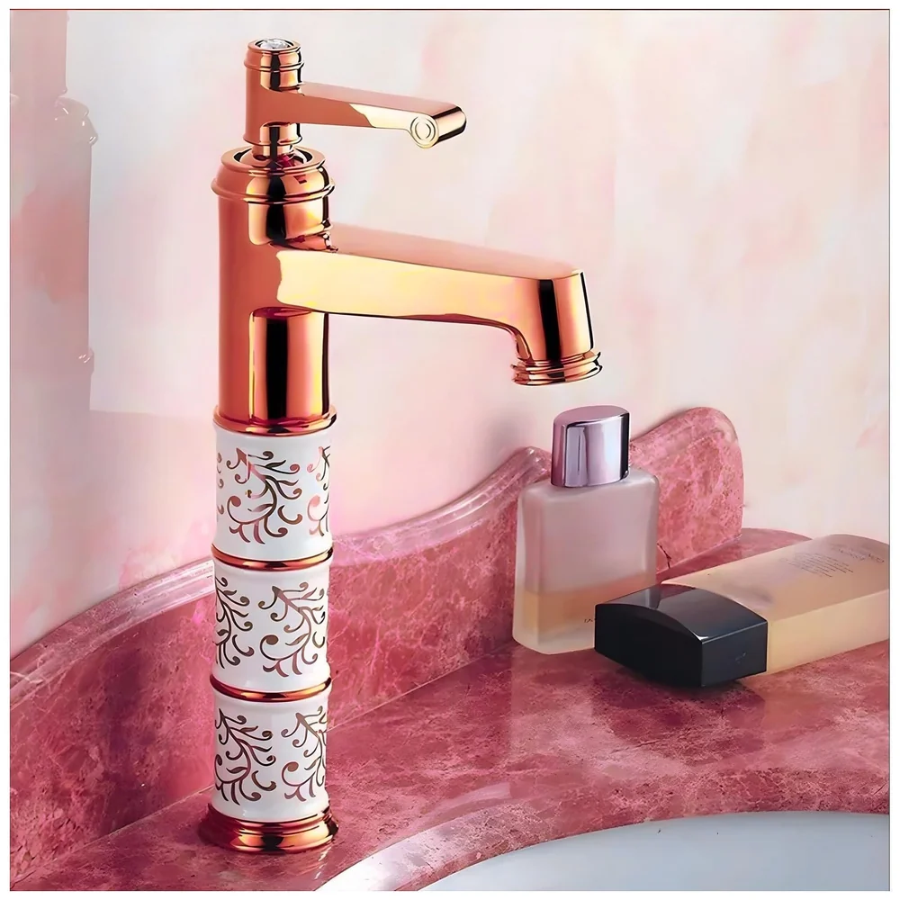 Brass Rose Gold White Flower Basin Mixer Tap Aura Florina 12in