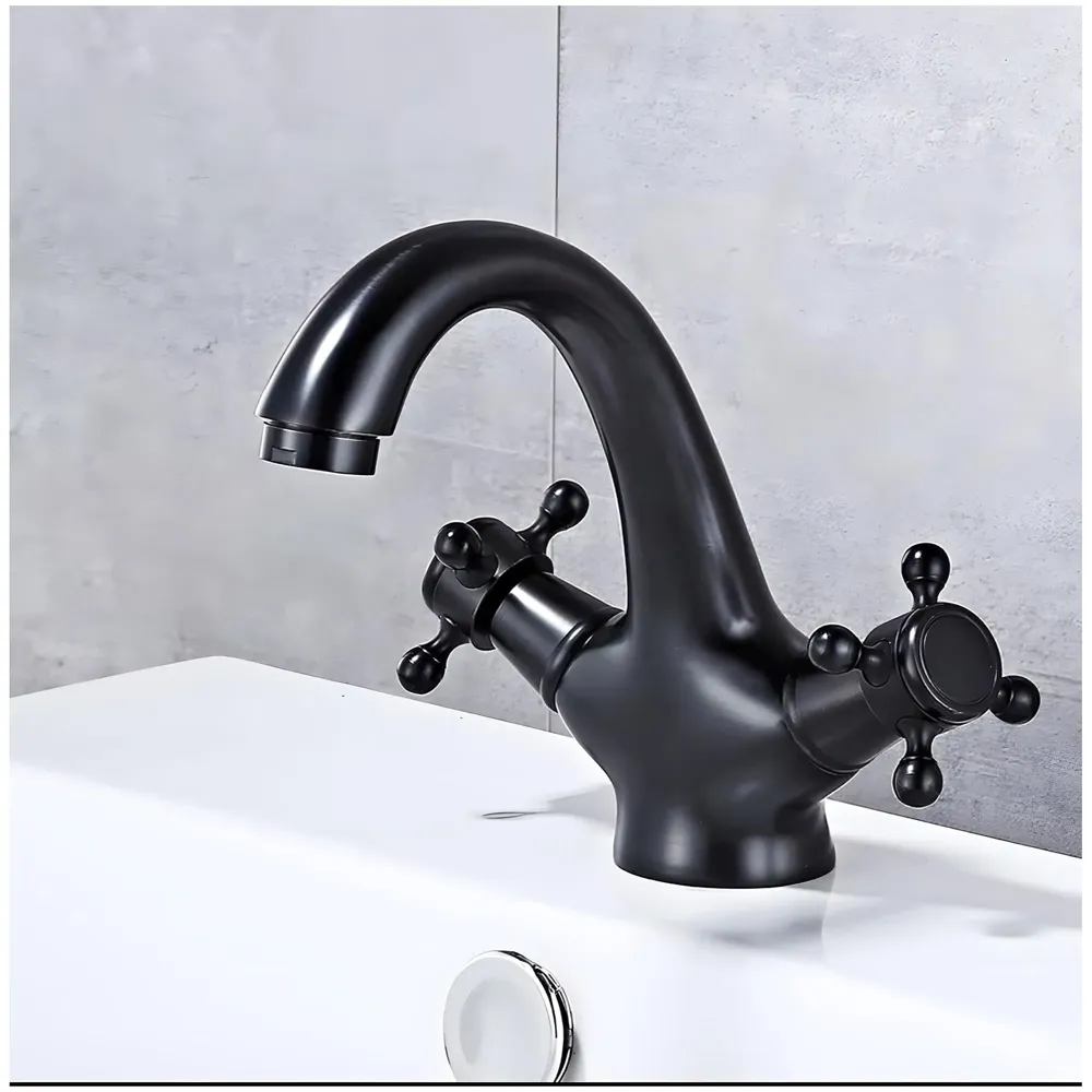 Black Waterfall Bathroom Tap Knob Controlled Hot and Cold Basin Mixer with 2 Pipes, 6 inch Tap for Wash Basins, Basin Mounted with Ceramic Cartridge