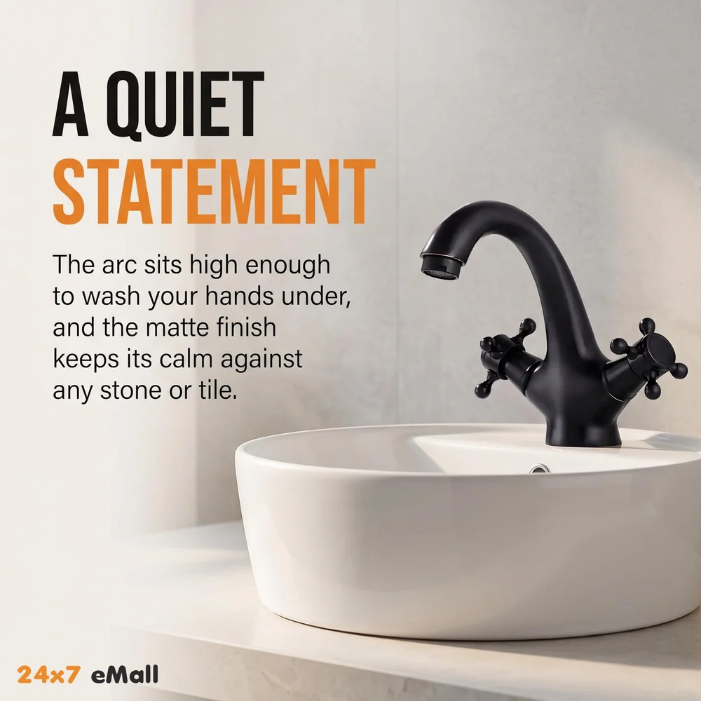 Black Waterfall Bathroom Tap Knob Controlled Hot and Cold Basin Mixer with 2 Pipes, 6 inch Tap for Wash Basins, Basin Mounted with Ceramic Cartridge