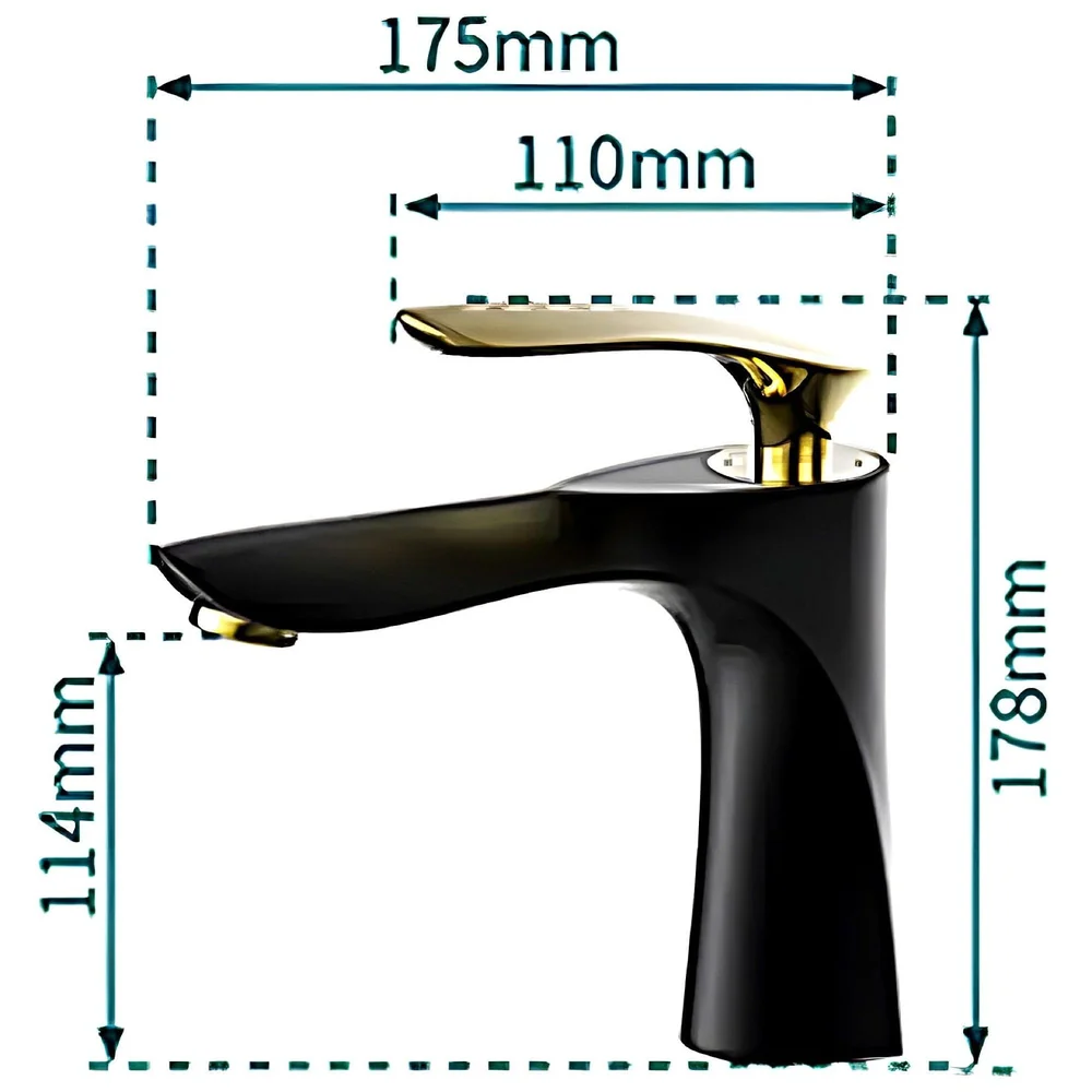 Black Gold Faucet Tap Mixer Hot and Cold Water Heavy Single Lever Basin Mixer 7 inches with Connector Pipes and Ceramic Cartridge for Bathroom Wash Basins