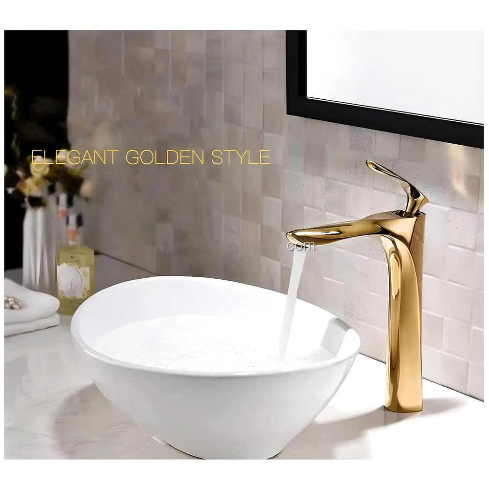 Full Gold Faucet Tap Mixer Hot and Cold Water Heavy Single Lever Basin Mixer 12 inches with Connector Pipes and Ceramic Cartridge for Bathroom Wash Basins