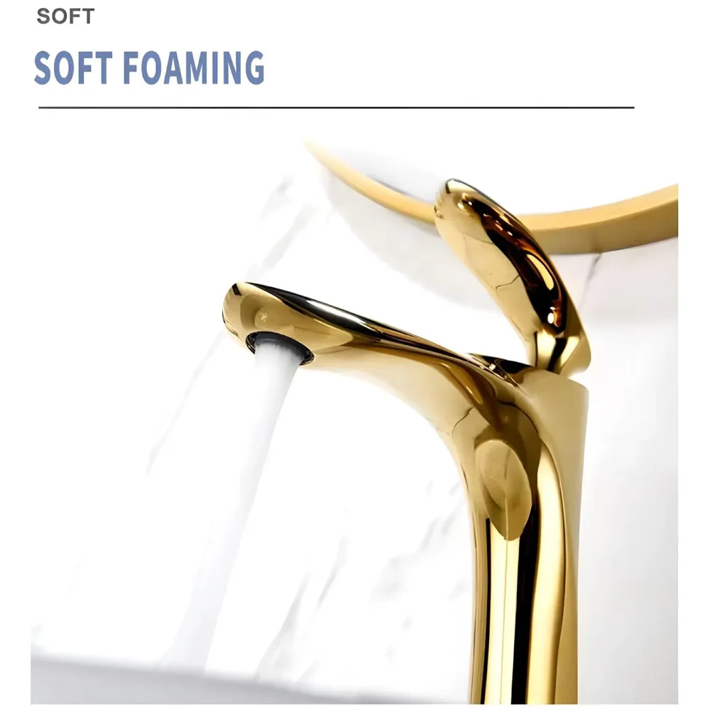 Full Gold Faucet Tap Mixer Hot and Cold Water Heavy Single Lever Basin Mixer 7 inches with Connector Pipes and Ceramic Cartridge for Bathroom Wash Basins