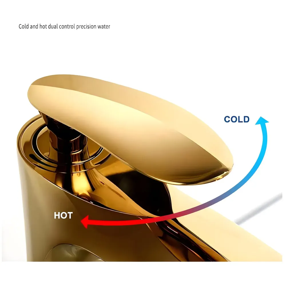 Full Gold Faucet Tap Mixer Hot and Cold Water Heavy Single Lever Basin Mixer 7 inches with Connector Pipes and Ceramic Cartridge for Bathroom Wash Basins