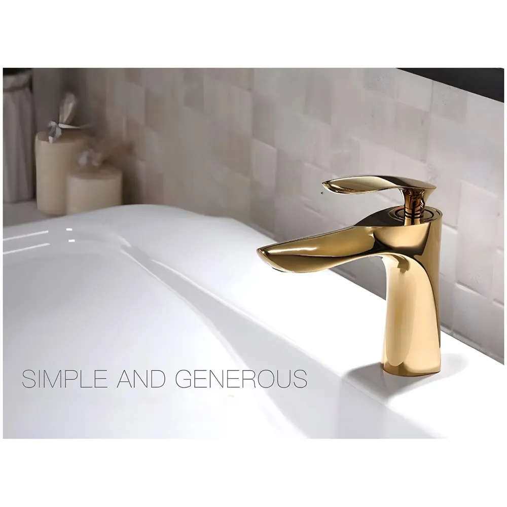 Full Gold Faucet Tap Mixer Hot and Cold Water Heavy Single Lever Basin Mixer 7 inches with Connector Pipes and Ceramic Cartridge for Bathroom Wash Basins