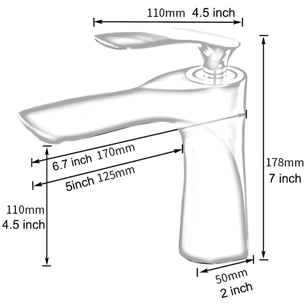 White Gold Faucet Tap Mixer Hot and Cold Water Heavy Single Lever Basin Mixer 7 inches with Connector Pipes and Ceramic Cartridge for Bathroom Wash Basins