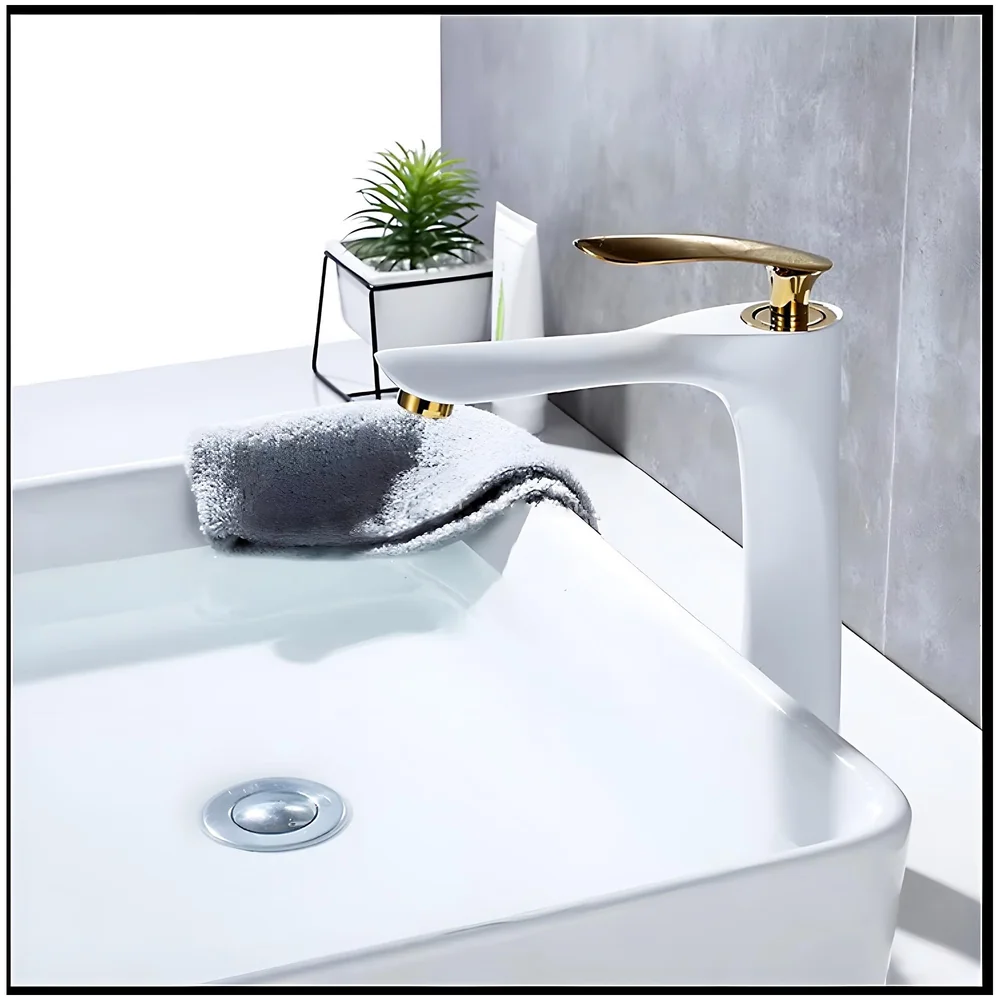 White Gold Basin Mixer Tap 12 inch Hot and Cold 2 Pipes Box Pack