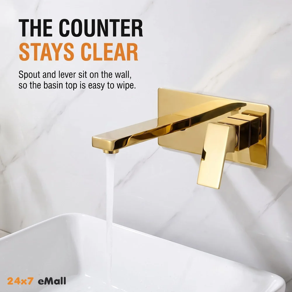 Gold Wall Mixer with Concealed Parts Hot and Cold Basin Tap Faucet Sink Mixer Black Colour Wall tap Mixer wall Mount Brass