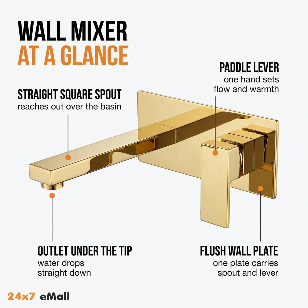 Gold Wall Mixer with Concealed Parts Hot and Cold Basin Tap Faucet Sink Mixer Black Colour Wall tap Mixer wall Mount Brass