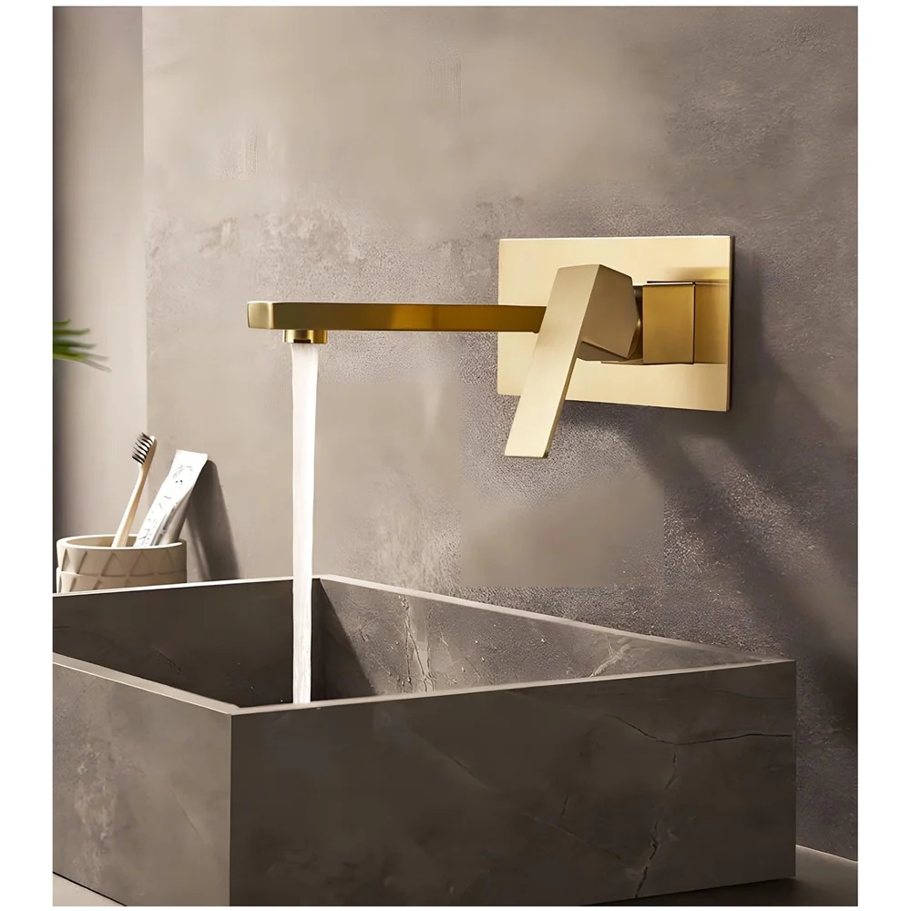 Gold Wall Mixer with Concealed Parts Hot and Cold Basin Tap Faucet Sink Mixer Black Colour Wall tap Mixer wall Mount Brass
