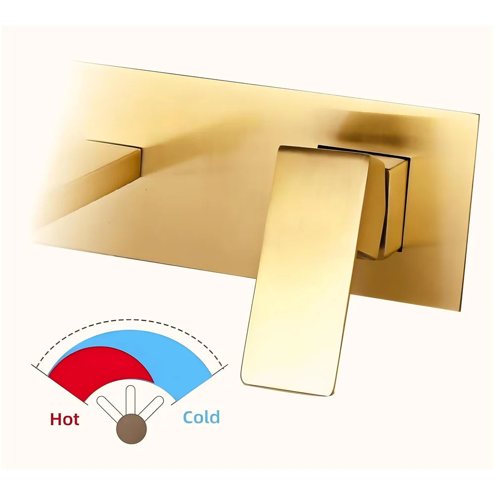 Gold Wall Mixer with Concealed Parts Hot and Cold Basin Tap Faucet Sink Mixer Black Colour Wall tap Mixer wall Mount Brass