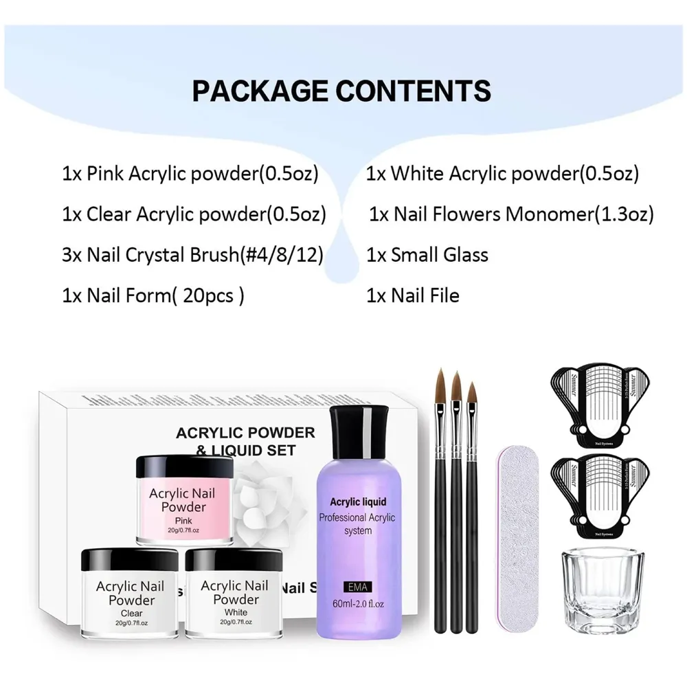 Monomer And 3 Acrylic Powder Kit with Professional Monomer For Nail Extension Acrylic Nail Brush for nail art